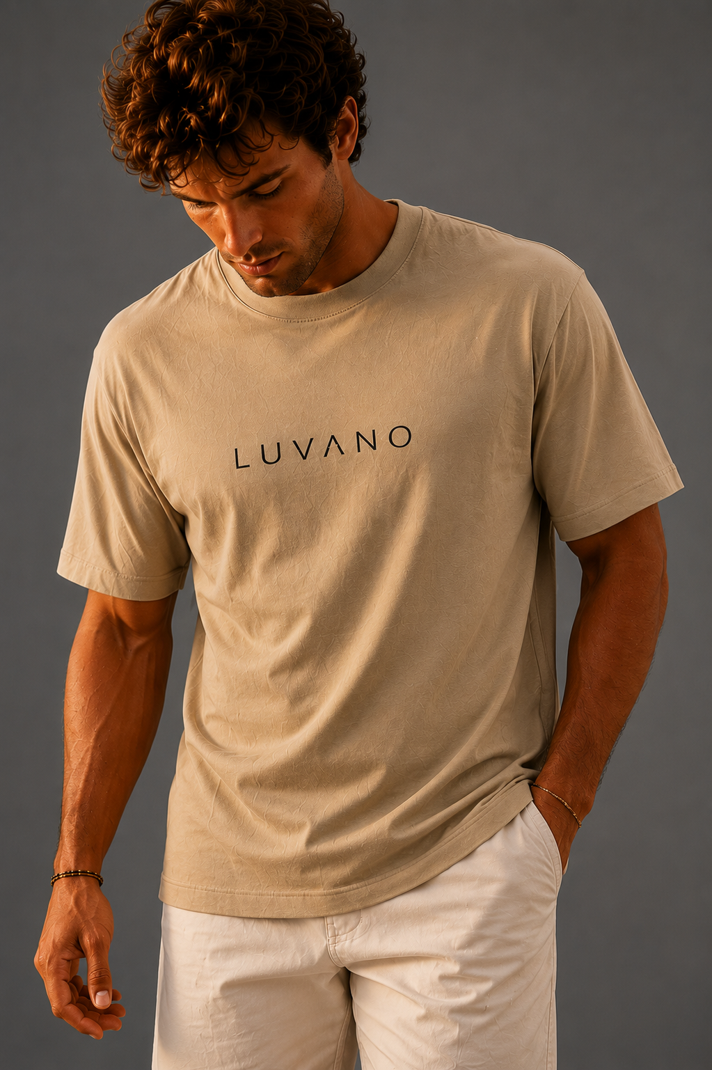 LUVANO BASIC REGULAR FIT TEE KHAKI